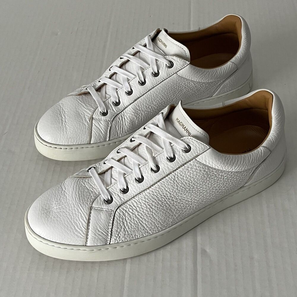 Magnanni Leve Mens Size 11 White Leather Sneakers Low Top Lace Up Casual Shoes - Picture 2 of 15